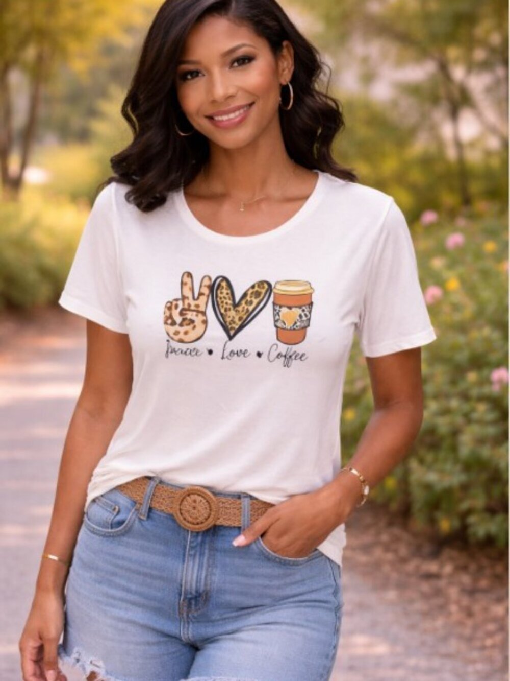Zenana Outfitters White Crewneck Top Graphic Tee Coffee Print Custom Shirt